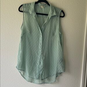 H&M Mint Green Swiss dot Sleeveless Button-Down Blouse